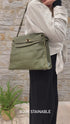 Juli - Handmade Calf Leather Studs Bag With Metallic Closure Petrol Green